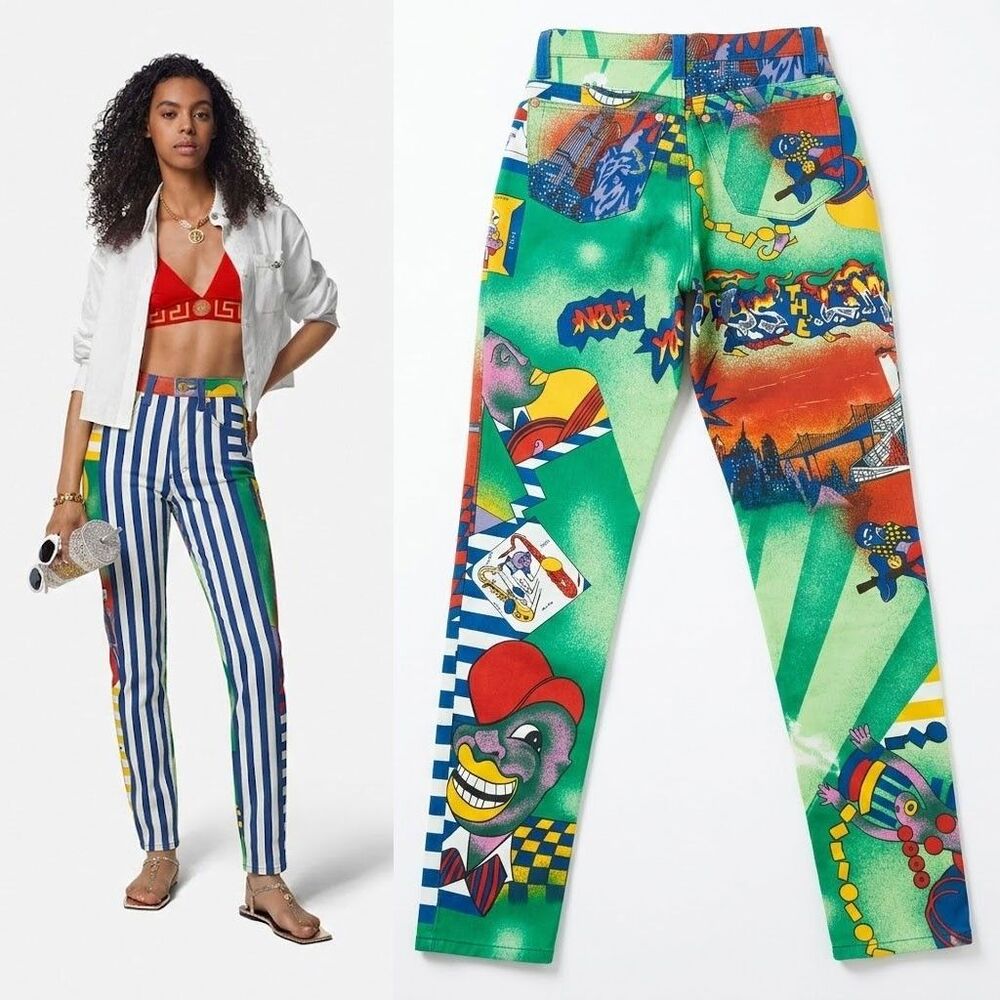 Versace Jeans Couture Vintage 1995 NYC Jazz Print Jeans Graffiti  | Rare Y2K |